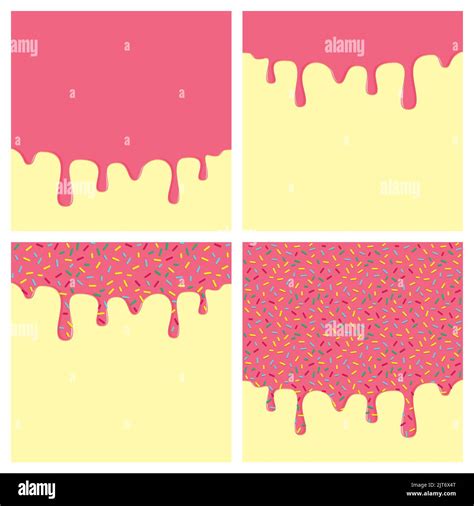 Dripping Donut Glaze Square Backgrounds Set Pink Liquid Sweet Flow Tasty Dessert Topping With