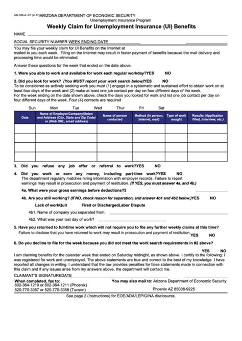 Also see other related links contributed by the community. Fillable Form Ub-106-A-Ff - Weekly Claim For Unemployment Insurance (Ui) Benefits printable pdf ...
