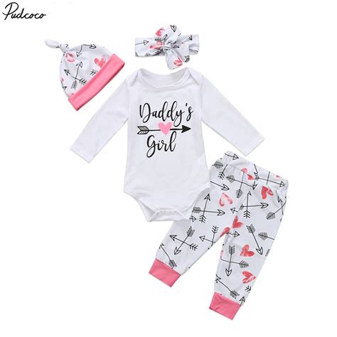 4pcs Newborn Infant Baby Girls 2017 Clothes Daddy Girl Romper Arrow