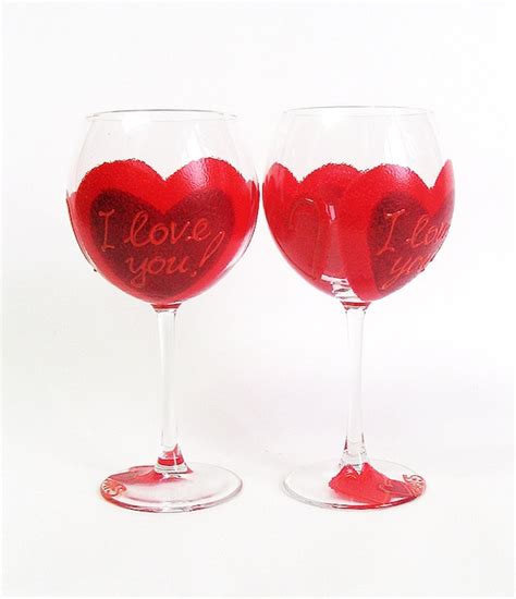 Items Similar To Valentine S Day Wine Glasses Set Of 2 Hand Painted Wine Glasses Red