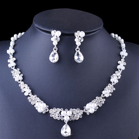 Bride Diaries Elegant Simulated Pearl Bridal Jewelry Sets Silver Color