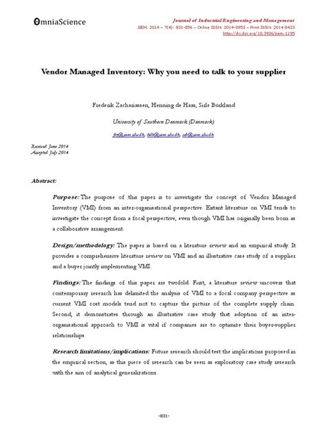 Why Vmi Case Study Pdf Supply Chain Inventory