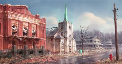 Concept Art For The Center Of Concord For Fallout 4 For Bethesda Game