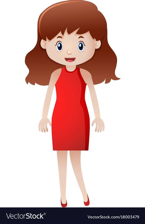 Happy Woman In Red Dress Vector Image On