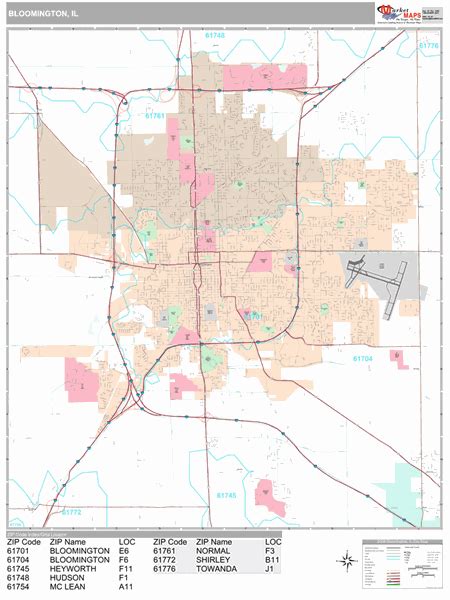 Bloomington Illinois Wall Map Premium Style By Marketmaps