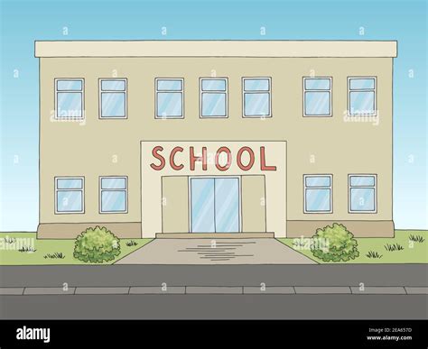 Edificio de la escuela vista frontal exterior gráfico color dibujo ilustración vector Imagen