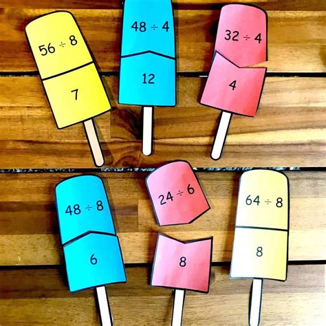 FREE Printable Popsicle Division Math Puzzles | Teaching division, Division activities, Division 