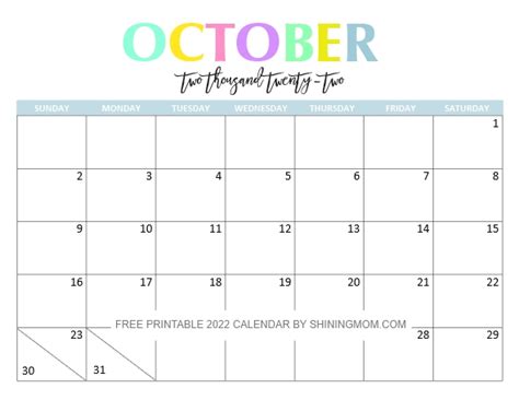 Free Printable 2022 Calendar So Beautiful And Colorful