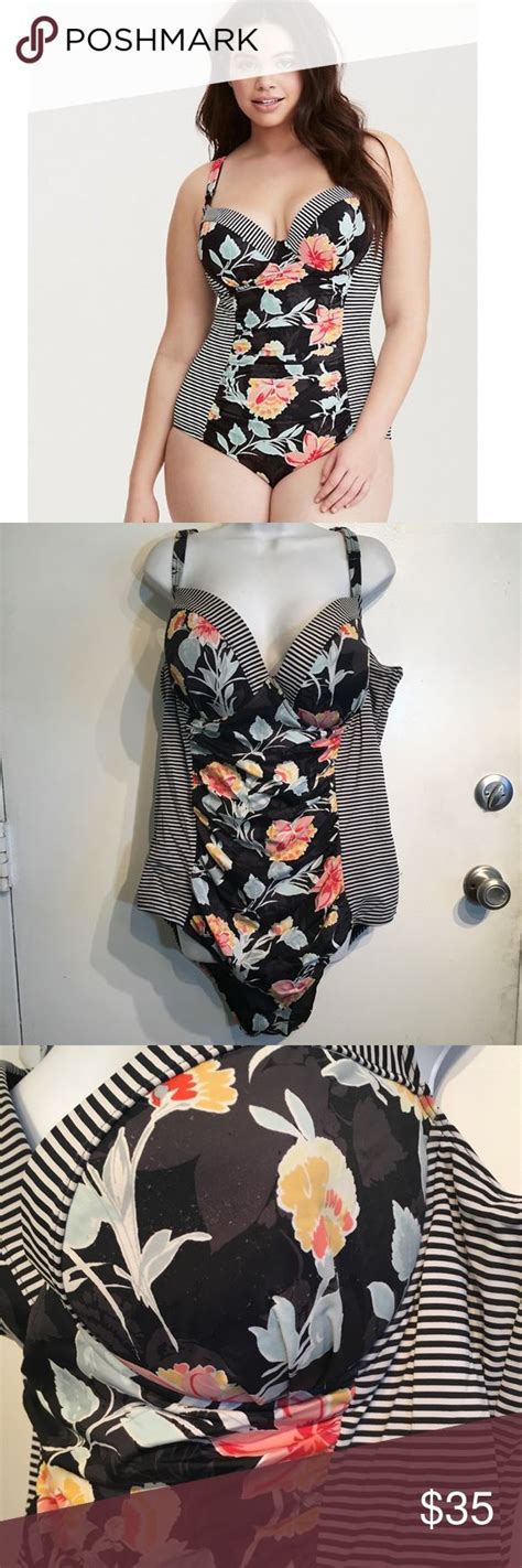 Torrid Plus Size Floral Striped Print Swimsuit Print Swimsuit