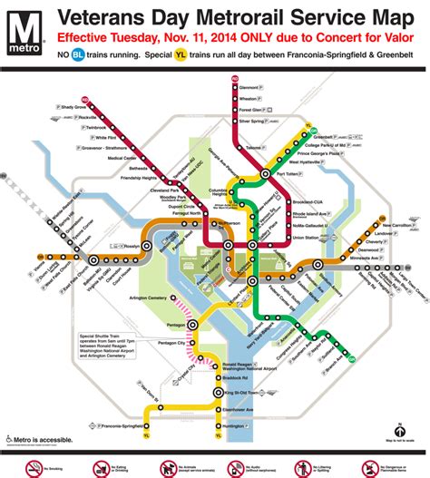 Transit Maps Official Map Veterans Day Service Washington Dc Metro