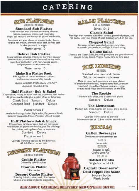 Firehouse Subs Printable Menu