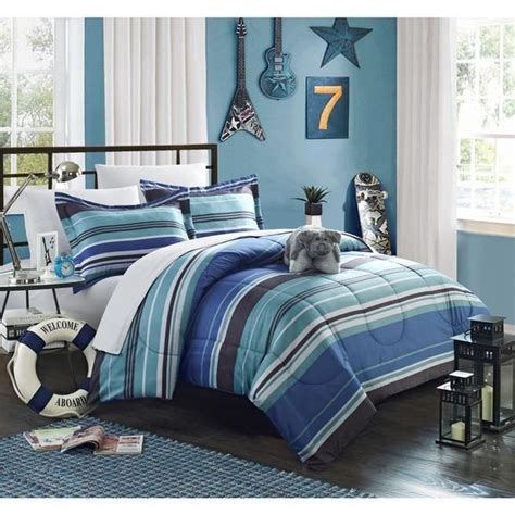 Shop wayfair for all the best blue striped bedding. BOYS BLUE MODERN STRIPES STRIPE Comforter Sheets Bed in a ...