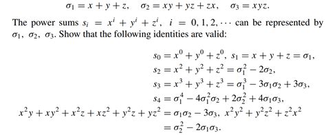 proof writing symmetric polynomial identities x y z n in terms of sigma 1 x y z