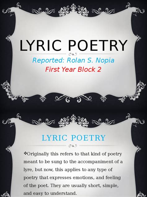 Lyric Poetry Lyric Poetry Poetry