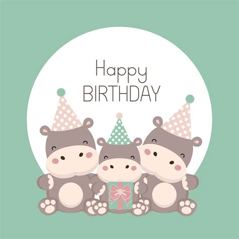 Happy Birthday Card With Cute Hippopotamus Cartoon 639422 Vector Art