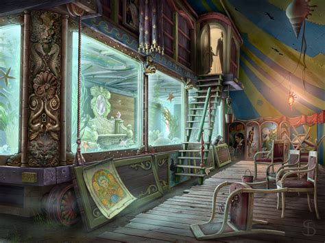An Artistic Painting Of A Room Filled With Furniture And Paintings On
