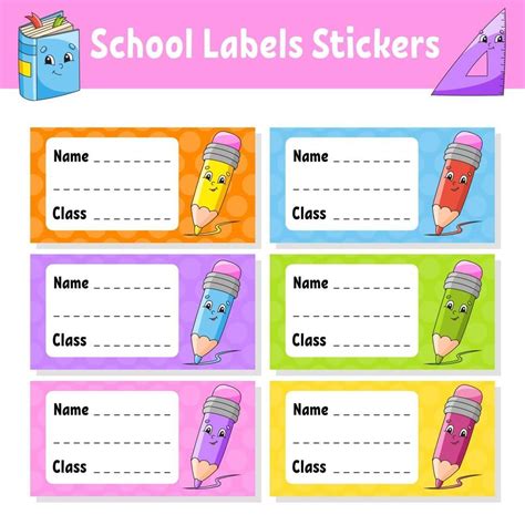 School Labels With Pencils On Them And Name Tags For Each Students Class