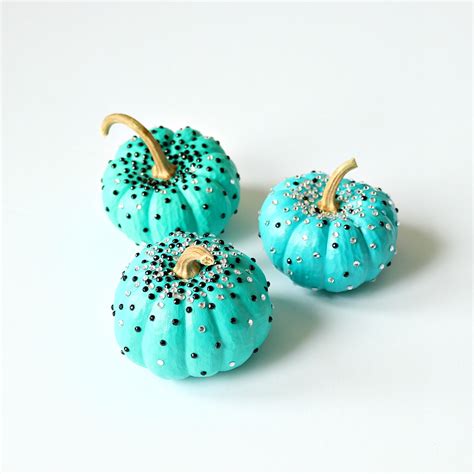 Turquoise Diy No Carve Pumpkins With Black And White Rhinestone