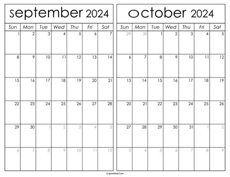 September October 2024 Calendar Templates Spootviral