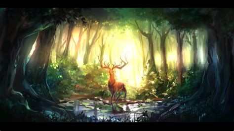 Original Deer Forest Trees Sunlight Mood Fantasy Wallpapers Hd