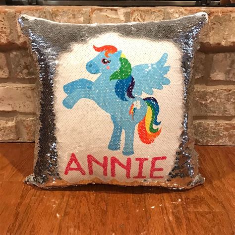 Personalized Pony Mermaid Sequins Pillow Reversible Sequins Etsy