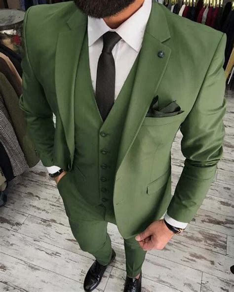 Dark Army Green Formal Dress Wedding Suits For Men 3 Pieces Prom Suits