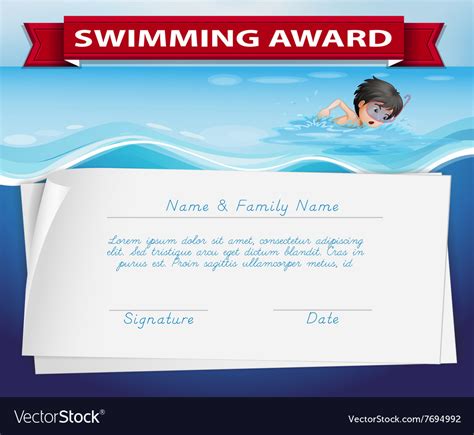 Template Of Certificate For Swimming Award Vector Image