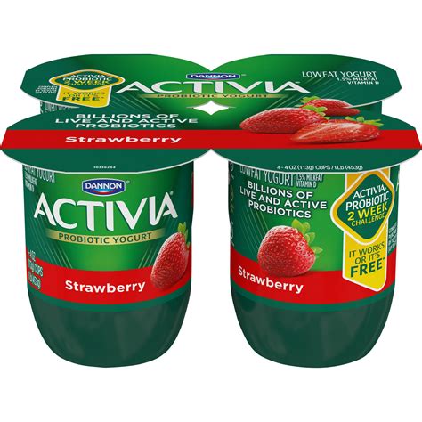 Dannon Activia Probiotic Blended Lowfat Yogurt Strawberry 4oz 4 Pack