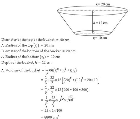 A Bucket Has A Top And Bottom Diameters 40cm And 20cm Respectively Find