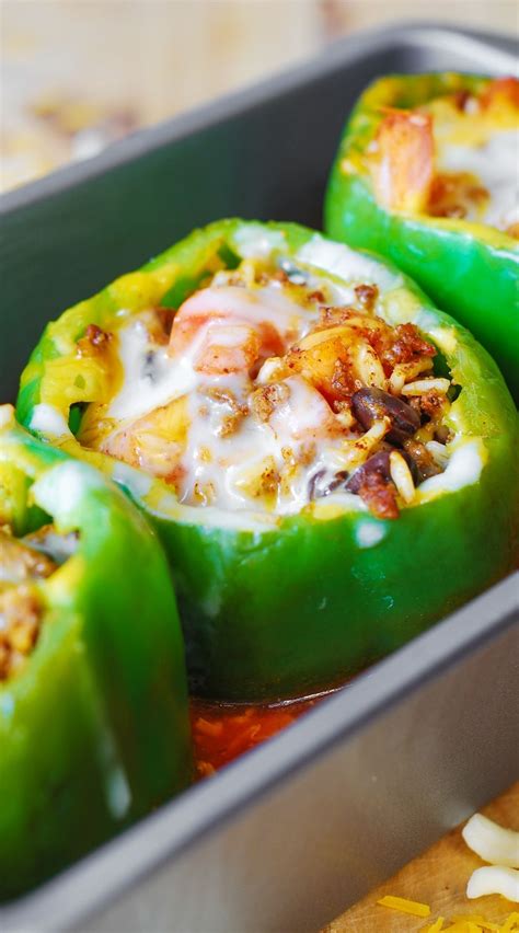 Mexican Stuffed Bell Peppers Stuffed With Ground Beef Black Beans