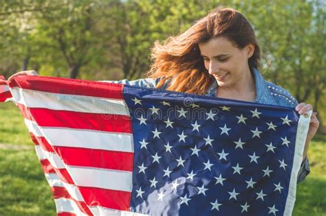 Happy Women With American Flag USA Celebrate Th Of July Stock Image Image Of Agriculture