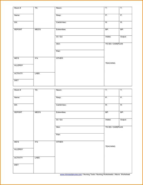 Printable Med Surg Report Sheet