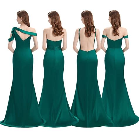 Off The Shoulder Strapless Elastic Satin Emerald Green Bridesmaid