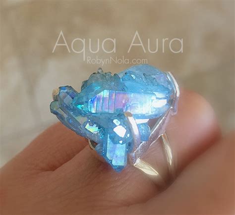 New Aqua Aura Quartz Crystal Cluster Ring Set In Sterling Silver