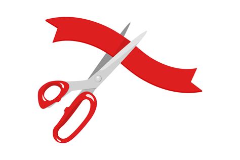 Cutting Red Ribbon Symbol Of Opening Ceremony Vector Illustration