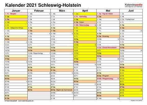Ferienkalender 2021, 2022 zum herunterladen und ausdrucken. Kalender 2021 Schleswig-Holstein: Ferien, Feiertage, Excel ...