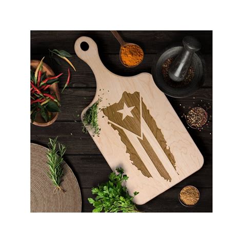 Puerto Rico Or Cuban Flag Laser Engraved Paddle Cutting Board Etsy