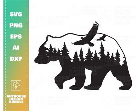 Bear Forest Clipart Bear Forest Svg Bear Silhouette Forest Etsy