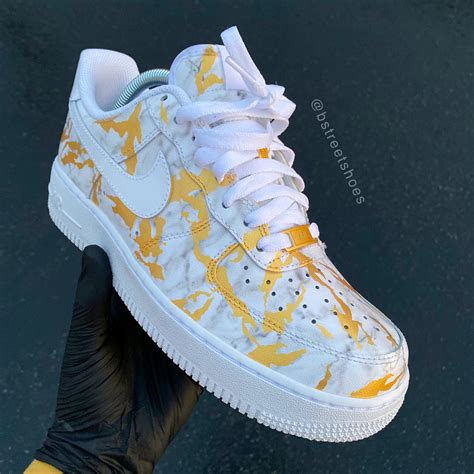 Custom Hand Painted Gold Marble Nike Air Force 1 Low B Street Shoes