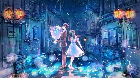 Love Rain Love Art Romance Anime Rain Orginal Couple Night Hd