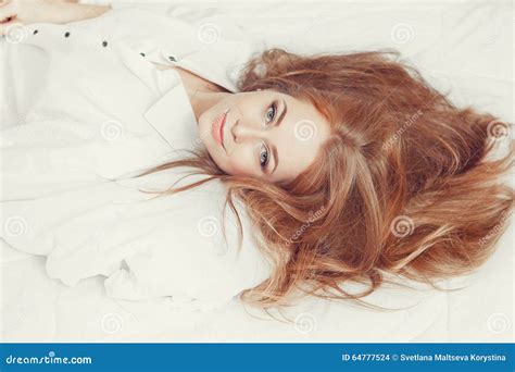 Woman Lying At Bed Stock Photo Image Of Lovely Hair 64777524