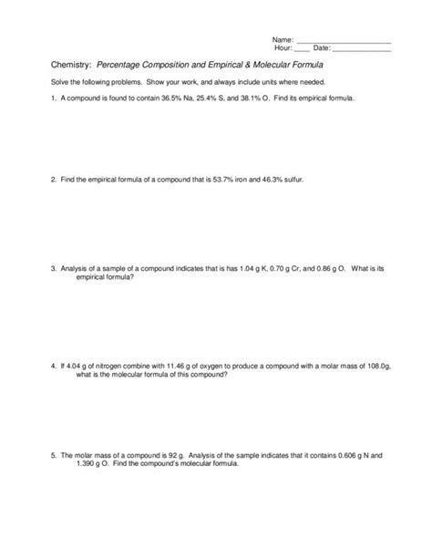 Percent Composition Chemistry Worksheet Free Worksheets Library