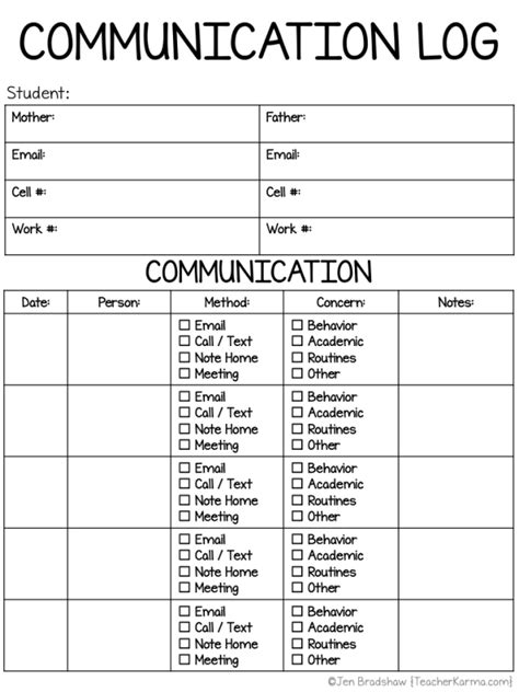 Parent Communication Logs Free Classroom Management Forms — Teacher