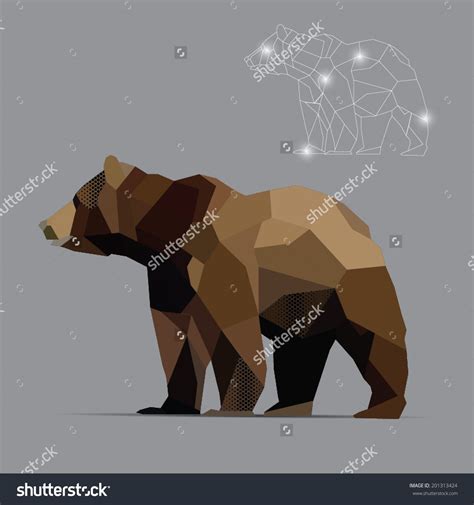 An Abstract Geometric Bear On A Gray Background With Stars And Lines In