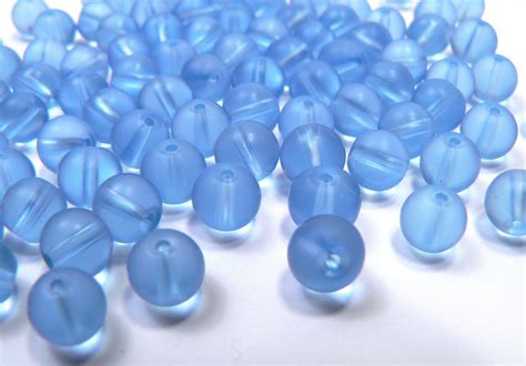 Frosted Blue Glass Beads Blue Bead Supply 12 Loose Light