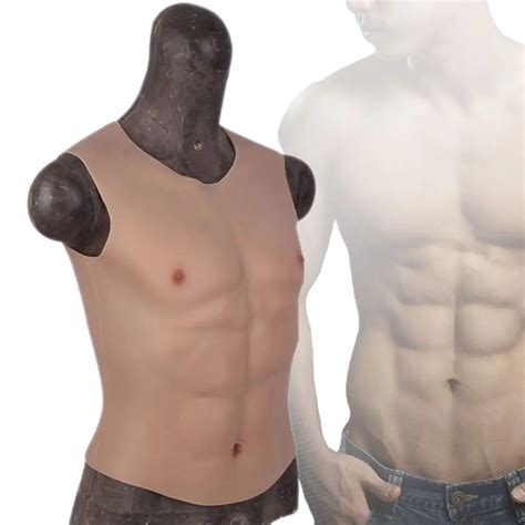 Urchoice Realistic Macho Fake Belly Chest Shoulder Padded Abdominal Muscle Bodysuit Men Silicone