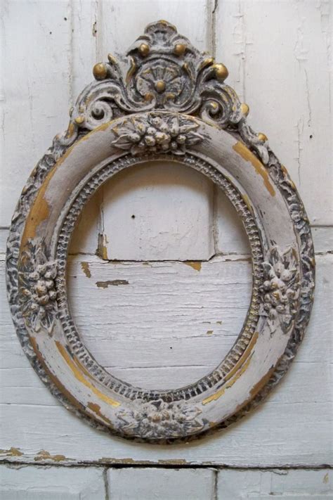 Ornate Wood Oval Frame Distressed Aged White French Farmhouse