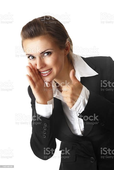Smiling Business Woman Reporting News And Showing Thumbs Up Gesture