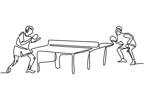 Continuous Single Line Drawing Of Young Agile Table Tennis Players
