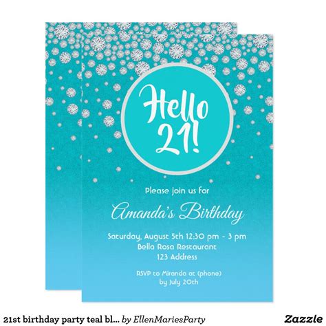 21st Birthday Party Teal Blue Diamonds Glitter Invitation Zazzle